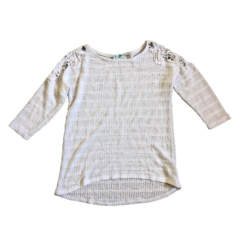 Maurices Sweater Tunic Sz M White Embellished 3/4 Sleeves